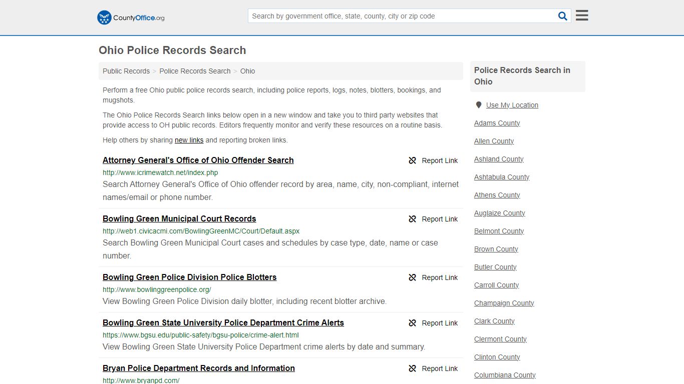 Police Records Search - Ohio (Accidents & Arrest Records) - County Office